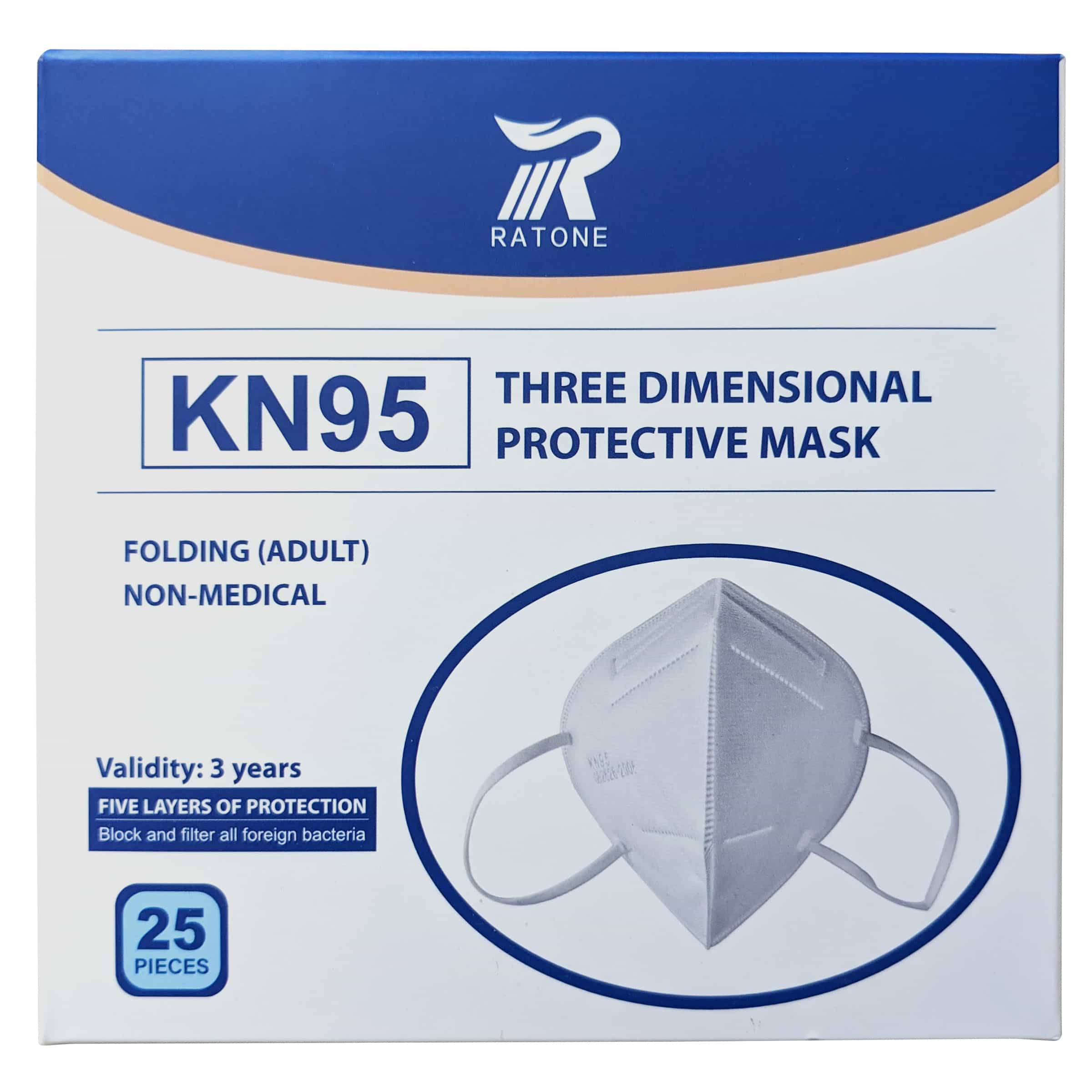 Ratone KN95 Disposable Three Dimensional Protective 5 Layer Face Mask, Disposable, White